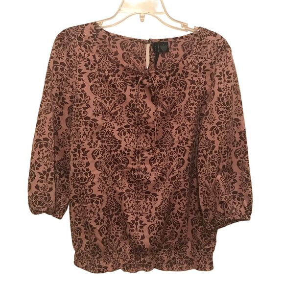 Ashley Judd Blouse Womens Peasant Style Three Quarter Length Sleeves Mauve Med - Picture 1 of 8